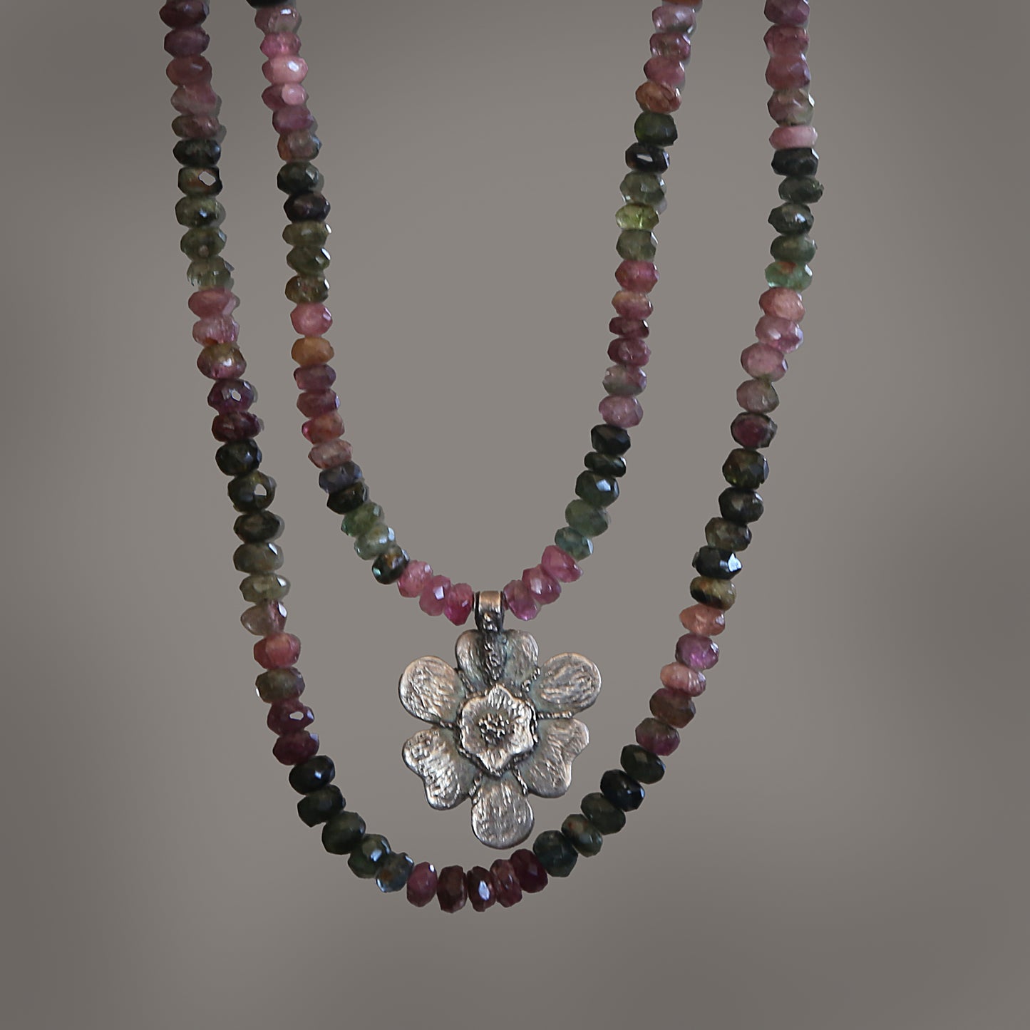 Girly Girl Fine Silver Flower and Tourmaline Necklace