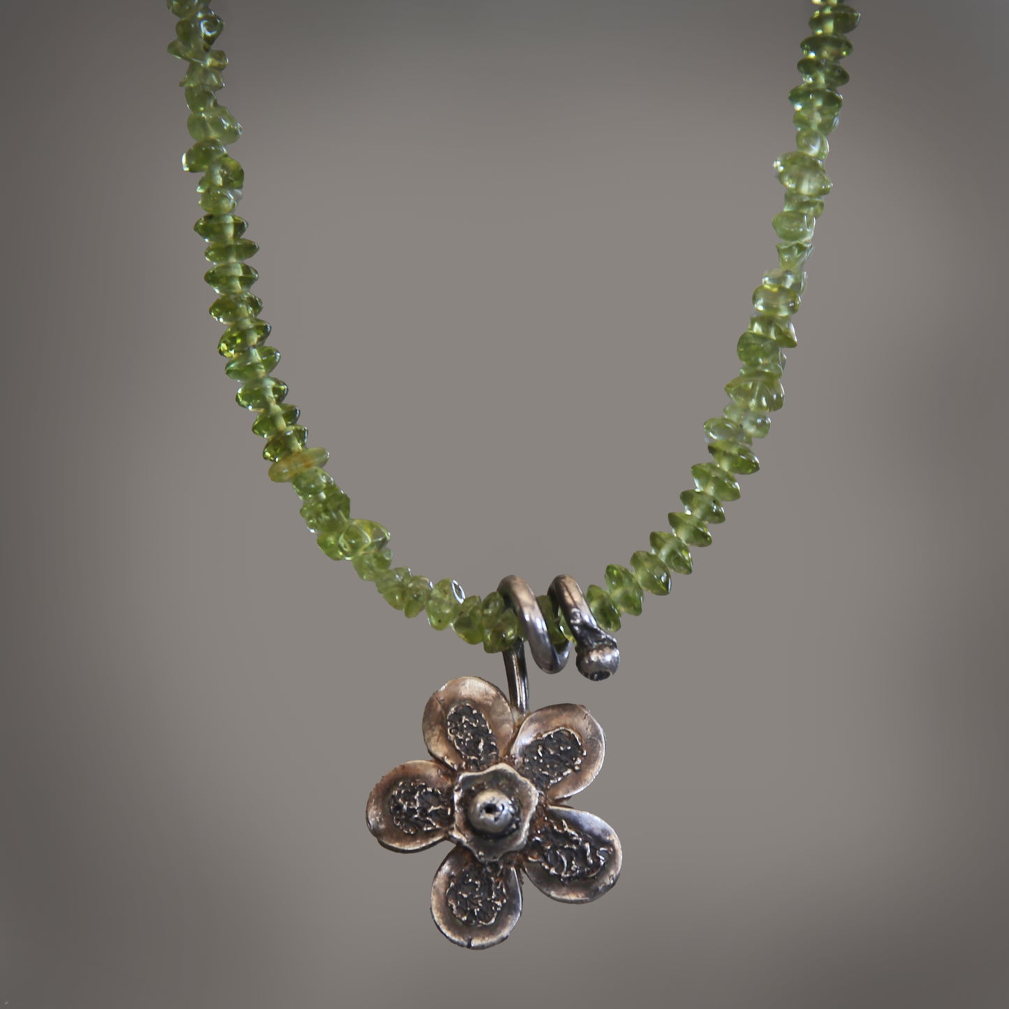 Peridot Bloom Fine Silver Flower Necklace