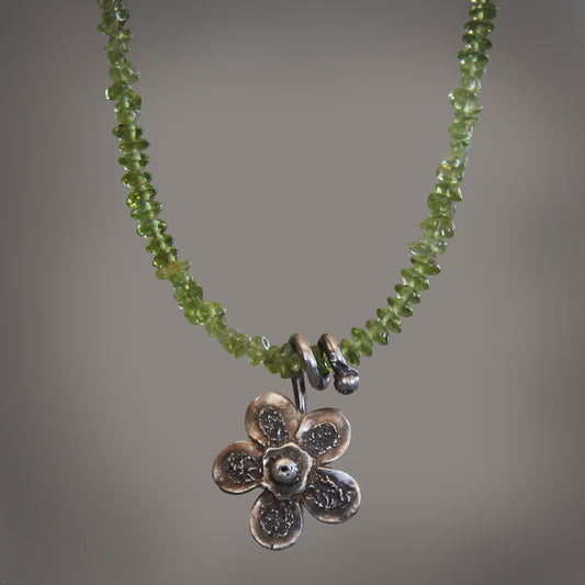 Peridot Bloom Fine Silver Flower Necklace