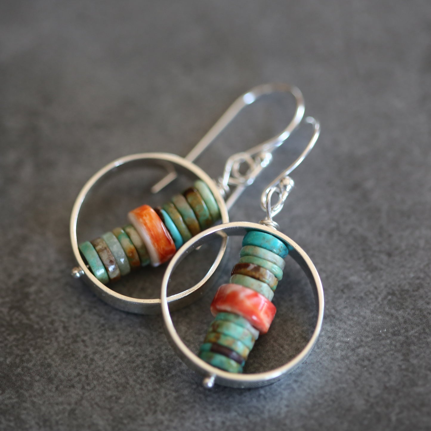 Turquoise and Spiny Oyster Beaded Sterling Earrings