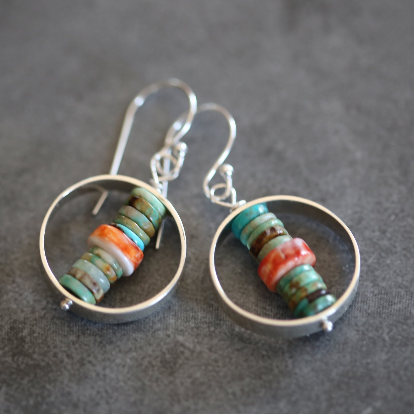 Turquoise and Spiny Oyster Beaded Sterling Earrings