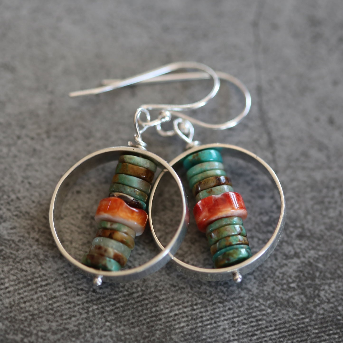 Turquoise and Spiny Oyster Beaded Sterling Earrings