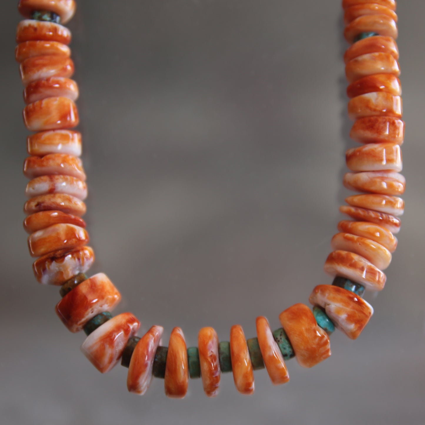 Spiny Oyster and Turquoise Shell Necklace with Sterling Silver