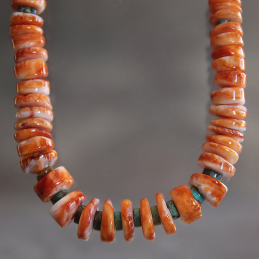 Spiny Oyster and Turquoise Shell Necklace with Sterling Silver