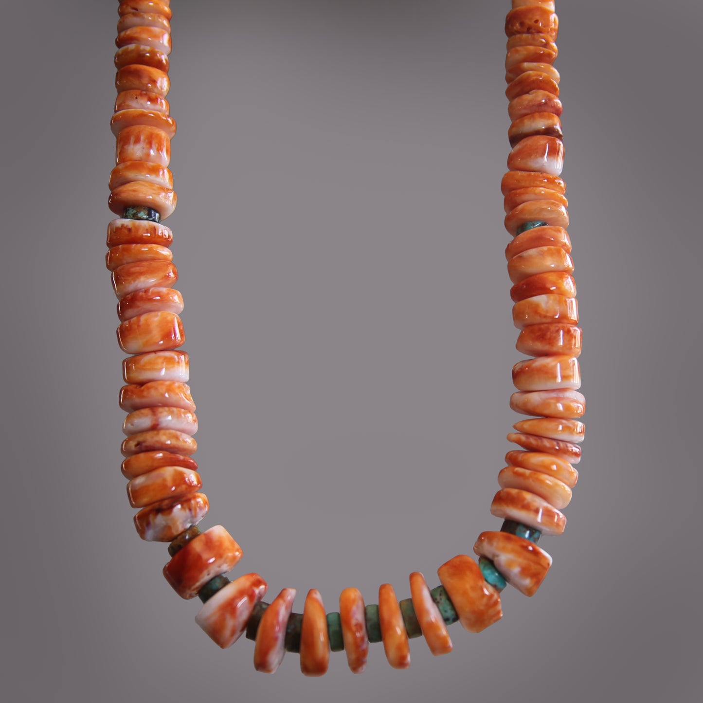 Spiny Oyster and Turquoise Shell Necklace with Sterling Silver