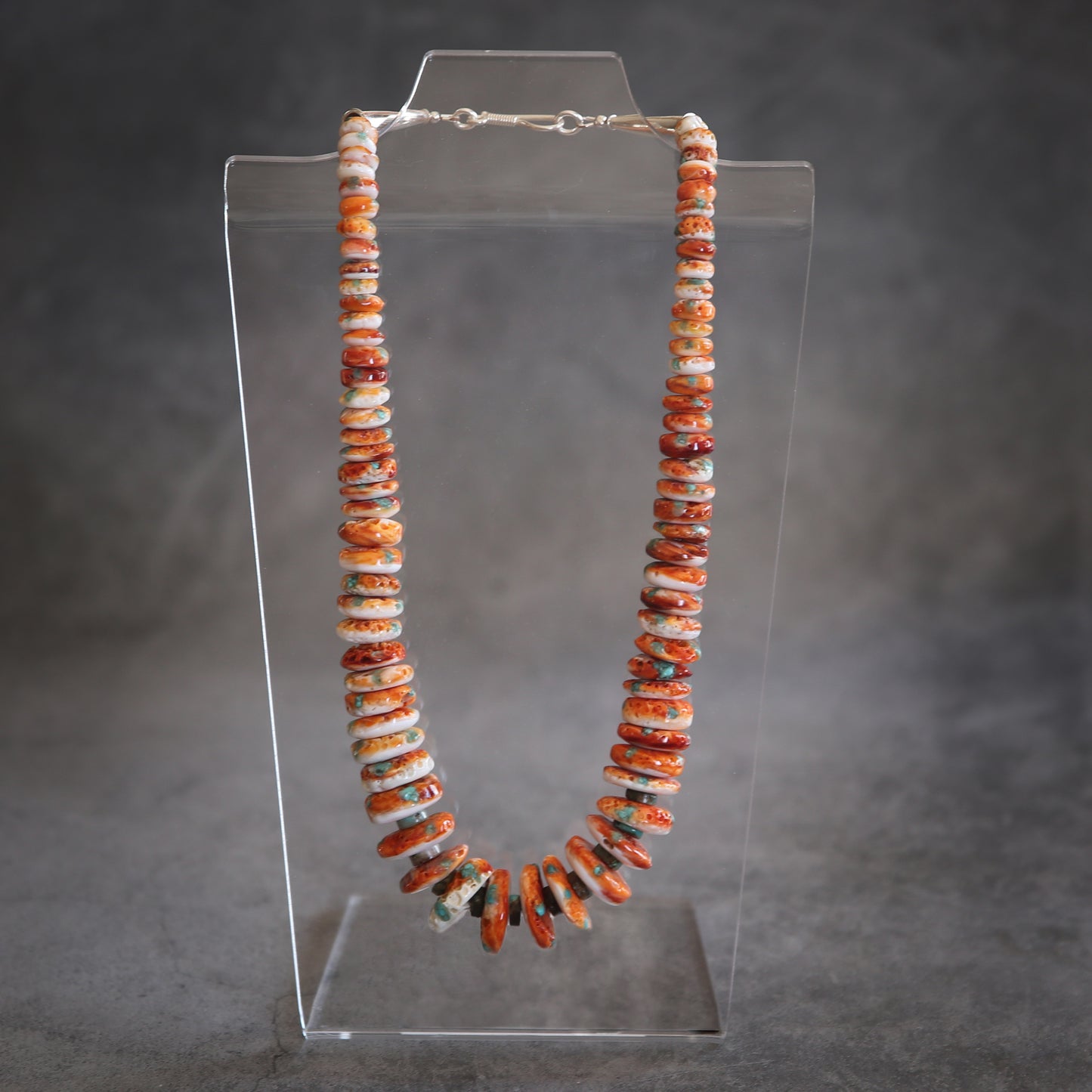 Spiny Oyster and Turquoise Shell Necklace with Sterling Silver