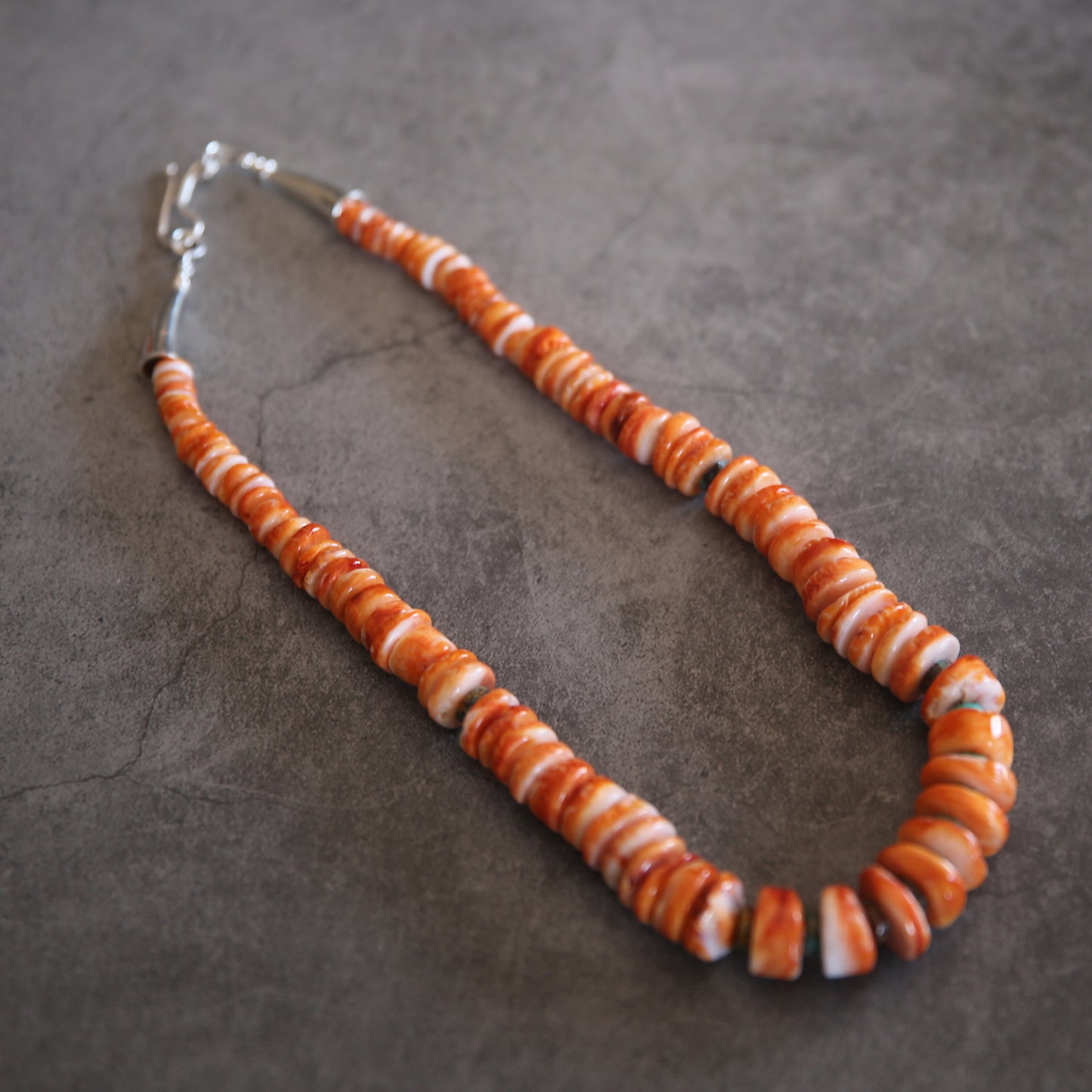 Spiny Oyster and Turquoise Shell Necklace with Sterling Silver