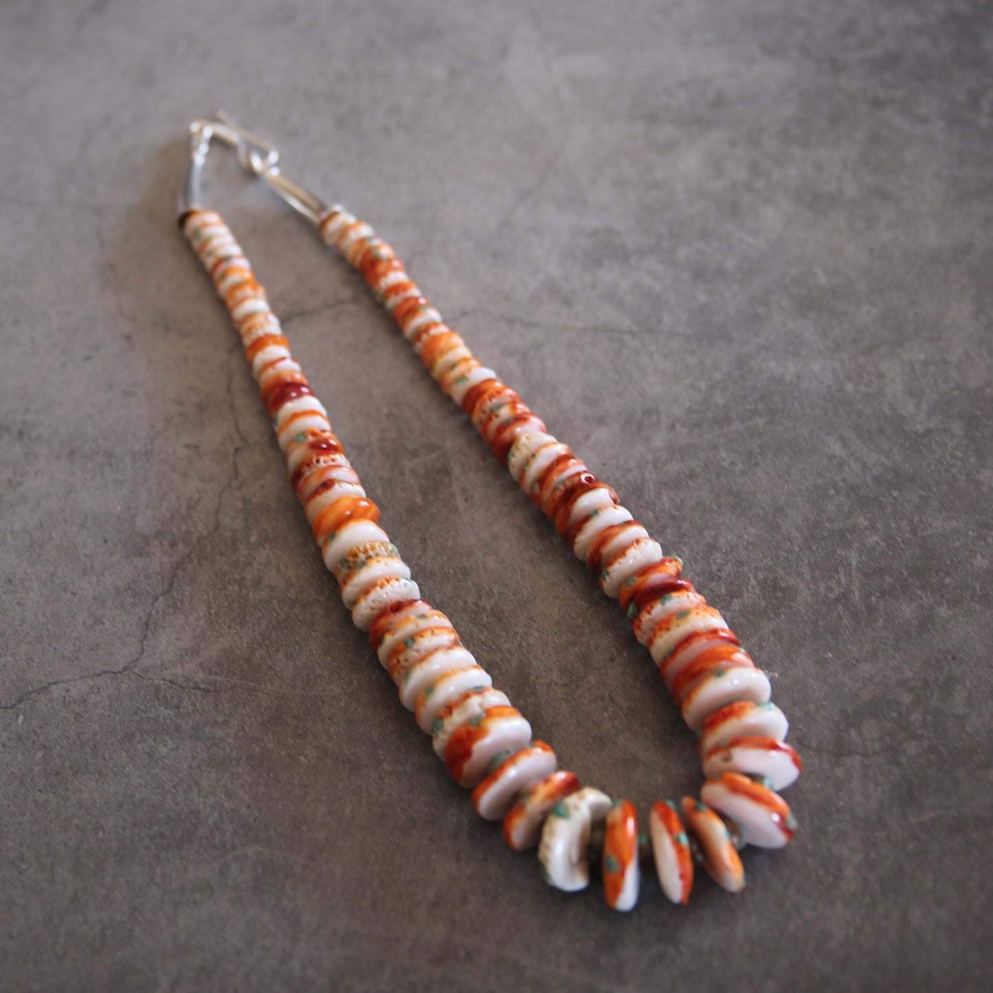 Spiny Oyster and Turquoise Shell Necklace with Sterling Silver