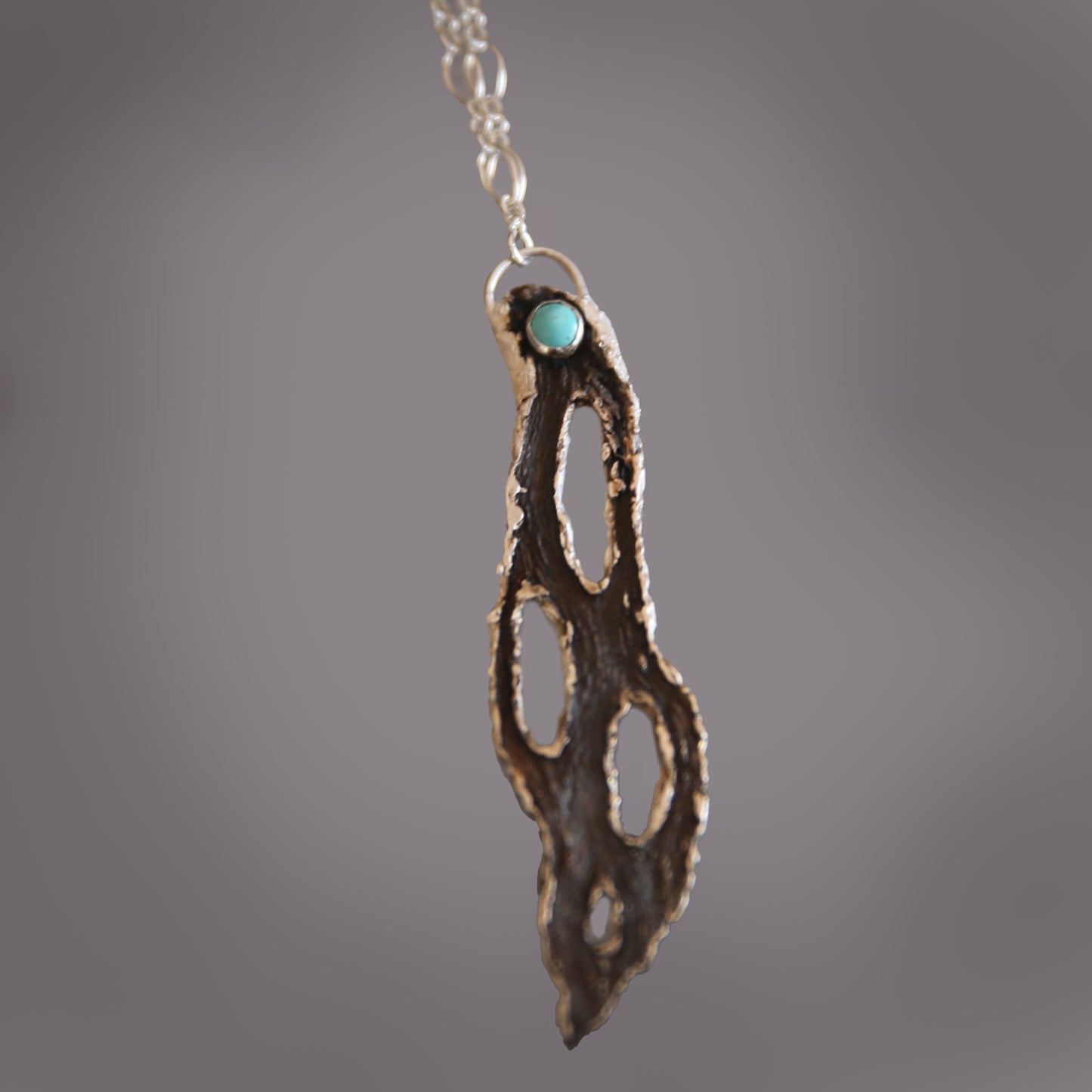 The Desert Talisman Cholla Skeleton Fine Silver and Turquoise Necklace