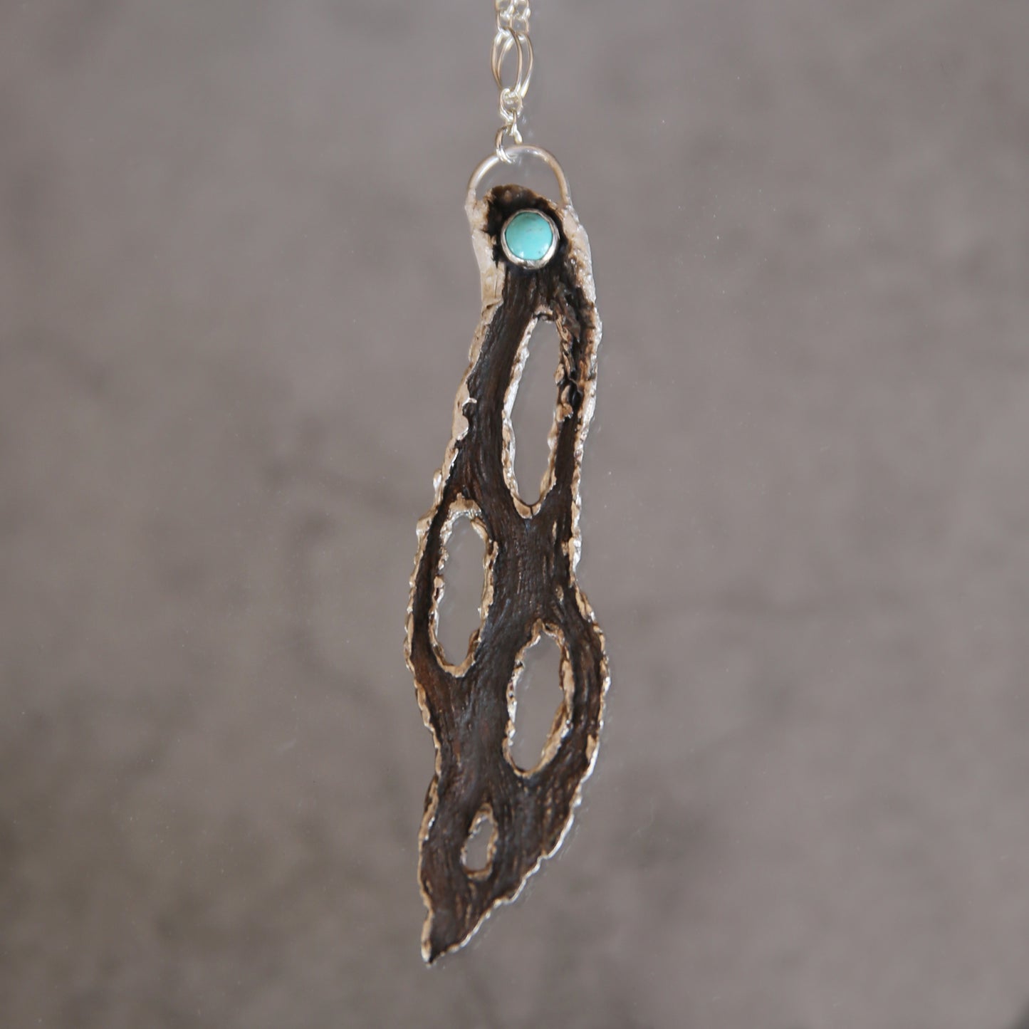 The Desert Talisman Cholla Skeleton Fine Silver and Turquoise Necklace