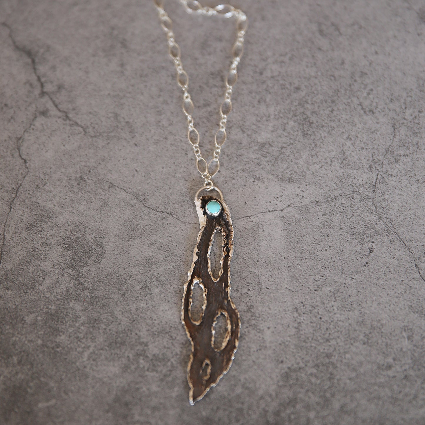 The Desert Talisman Cholla Skeleton Fine Silver and Turquoise Necklace