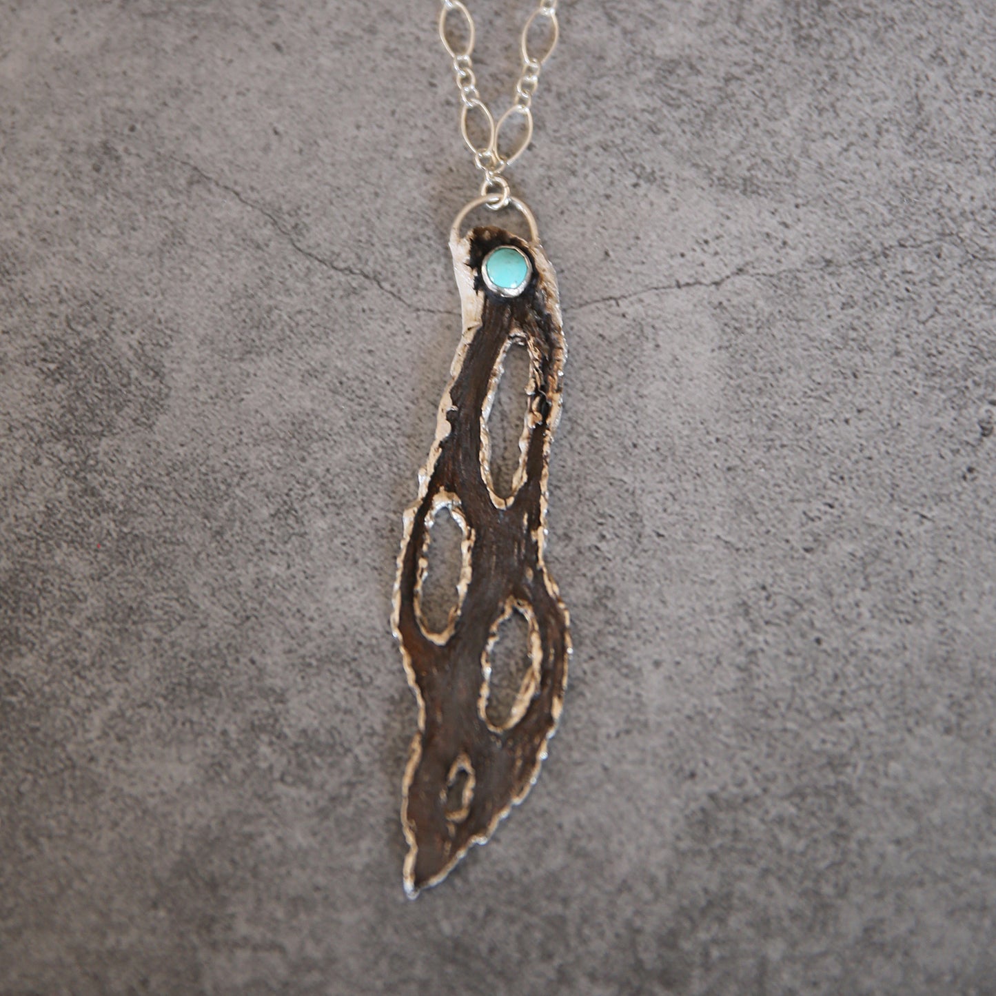 The Desert Talisman Cholla Skeleton Fine Silver and Turquoise Necklace