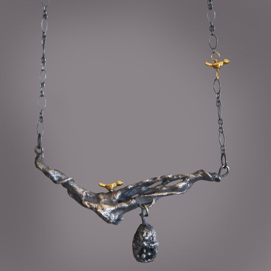 Taking Flight Cholla Skeleton and Golden Bird Necklace
