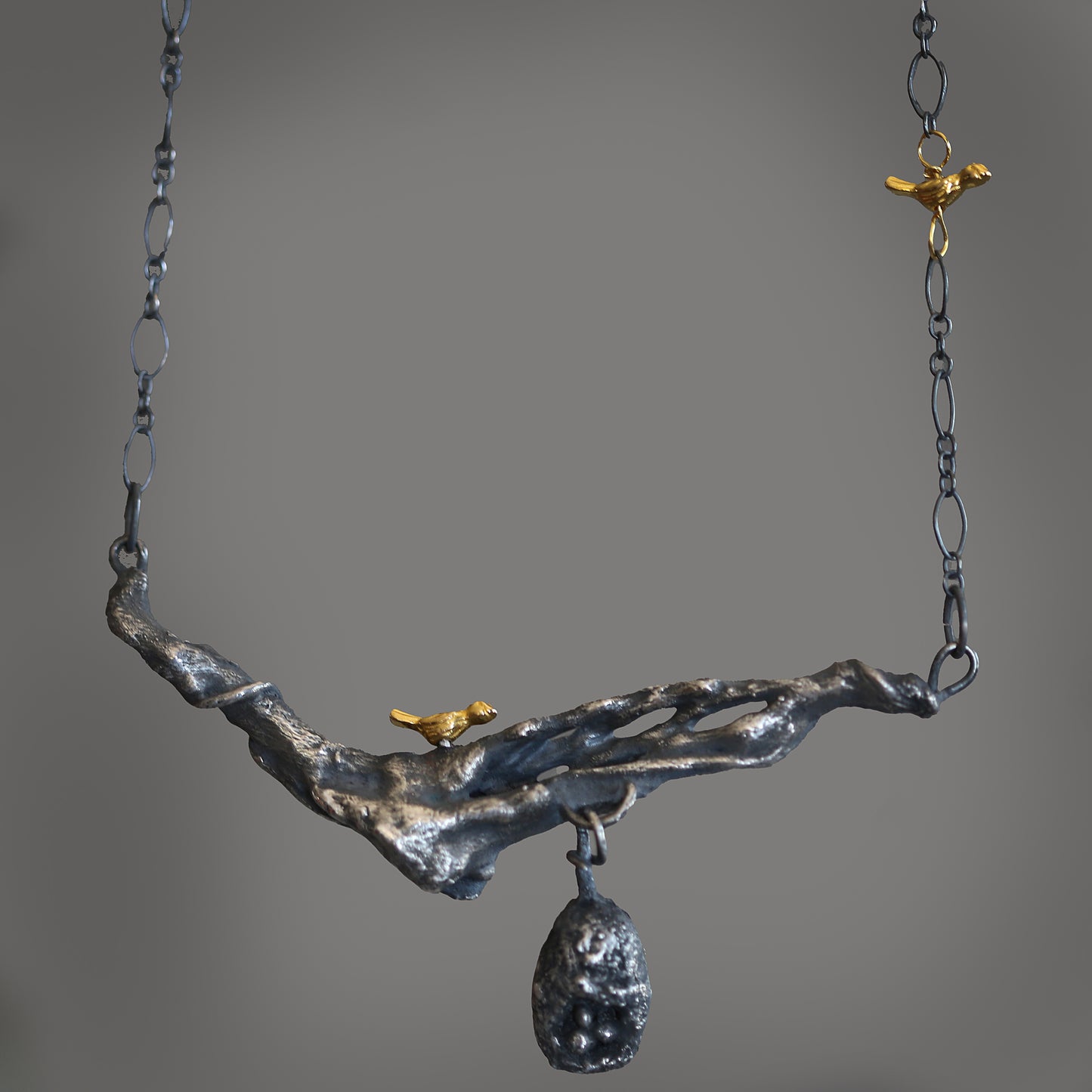 Taking Flight Cholla Skeleton and Golden Bird Necklace