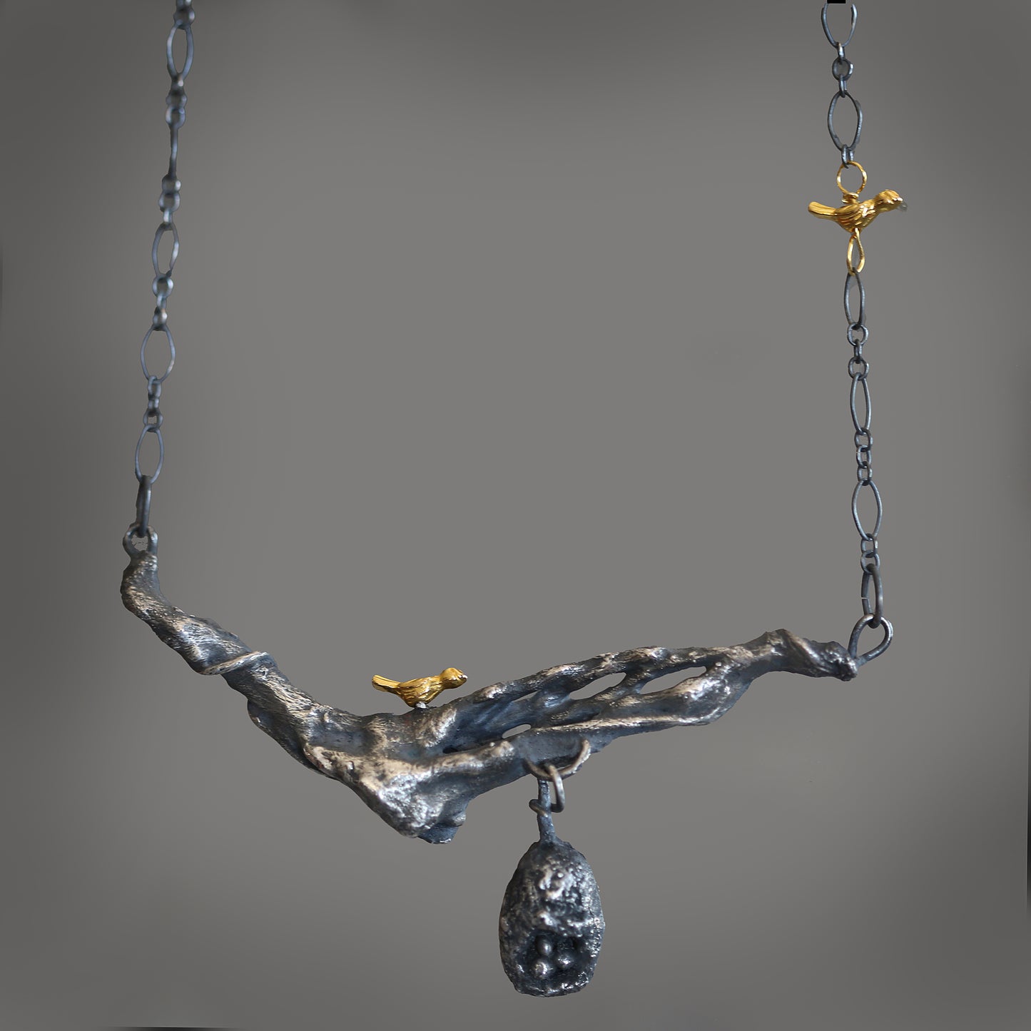 Taking Flight Cholla Skeleton and Golden Bird Necklace