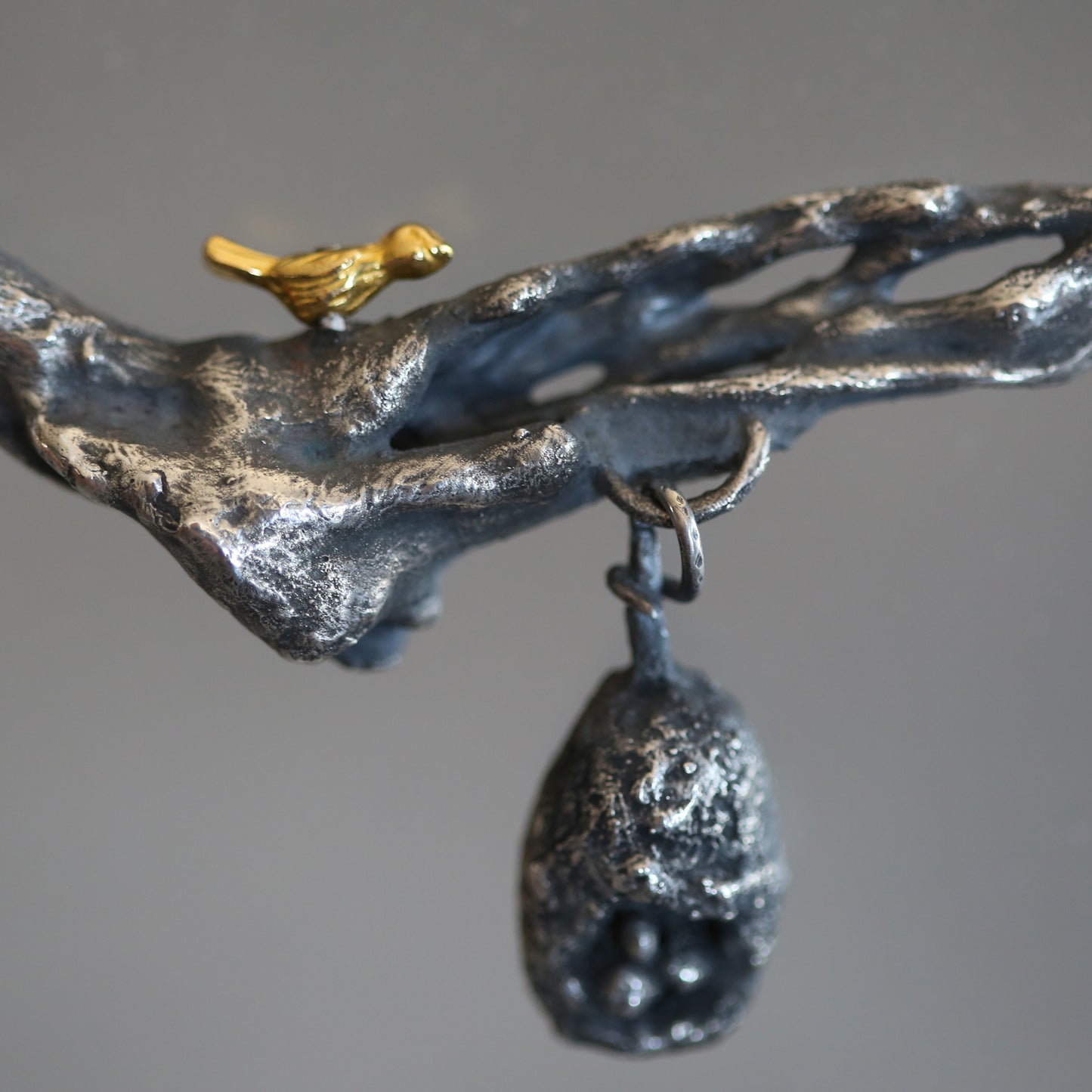 Taking Flight Cholla Skeleton and Golden Bird Necklace