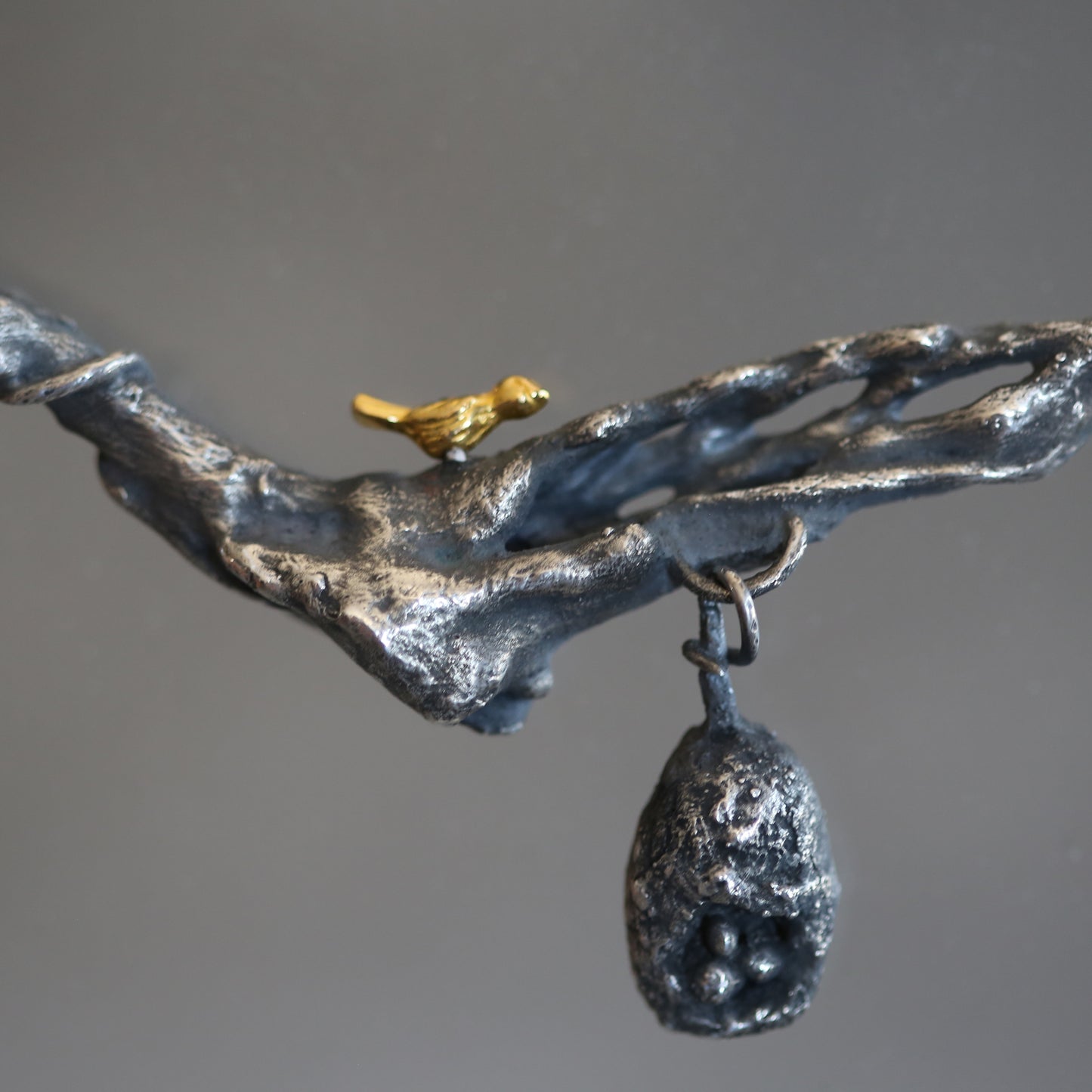 Taking Flight Cholla Skeleton and Golden Bird Necklace