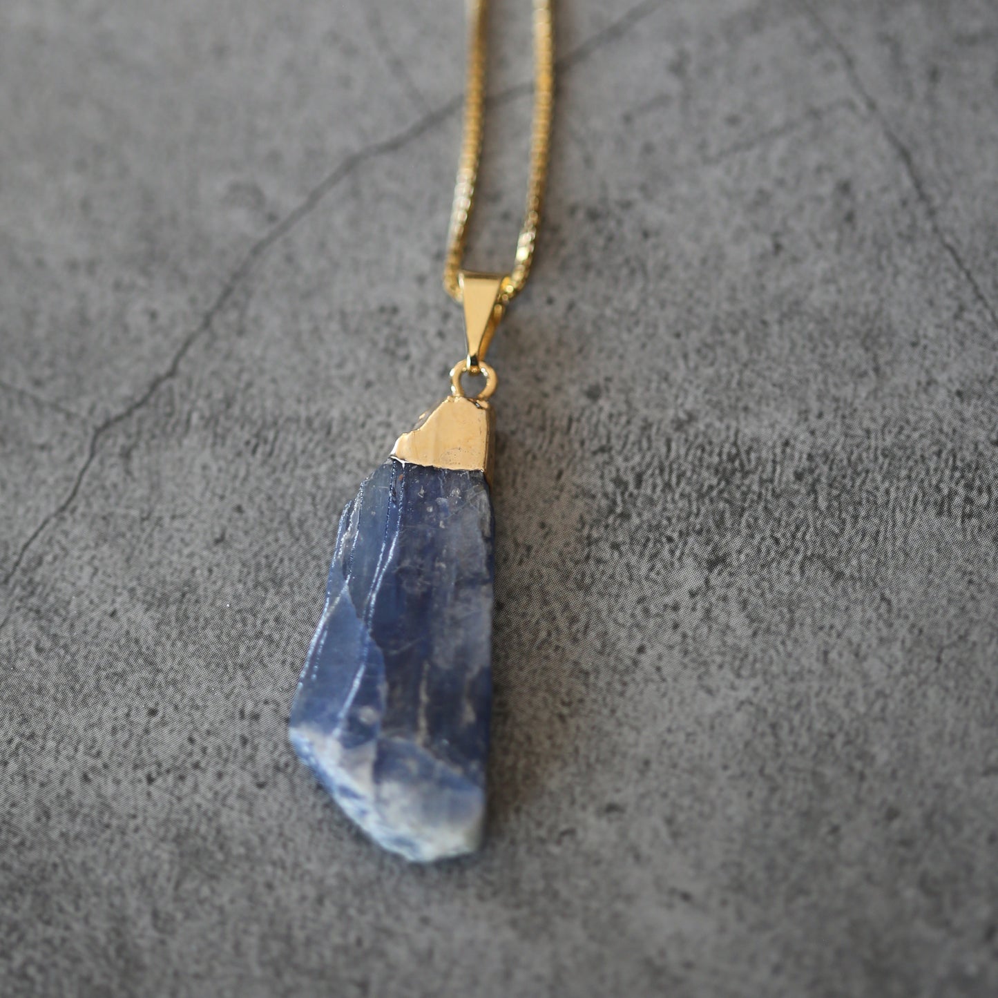 Blue Kyanite and Gold Necklace with Gold Plated .925 Chain