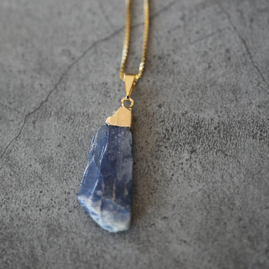 Blue Kyanite and Gold Necklace with Gold Plated .925 Chain