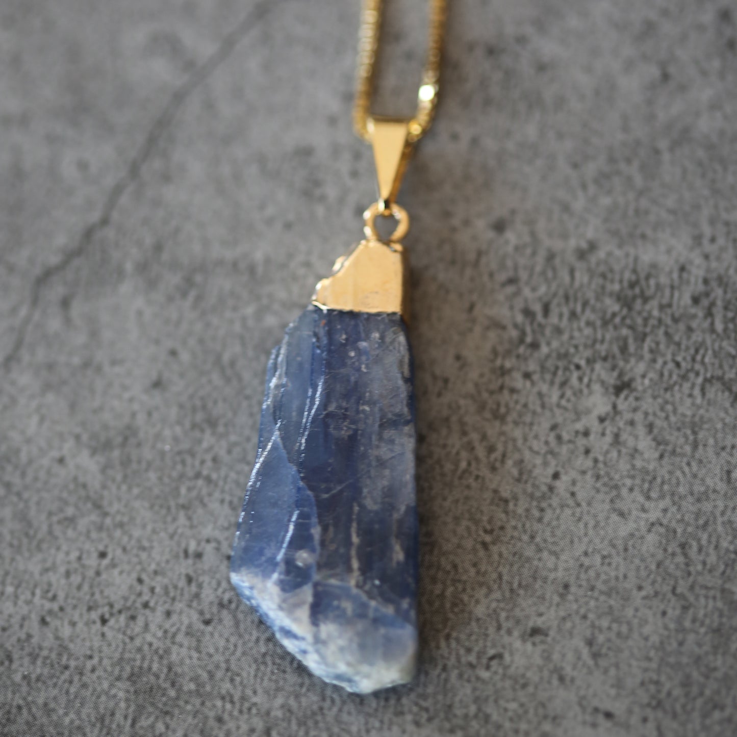 Blue Kyanite and Gold Necklace with Gold Plated .925 Chain
