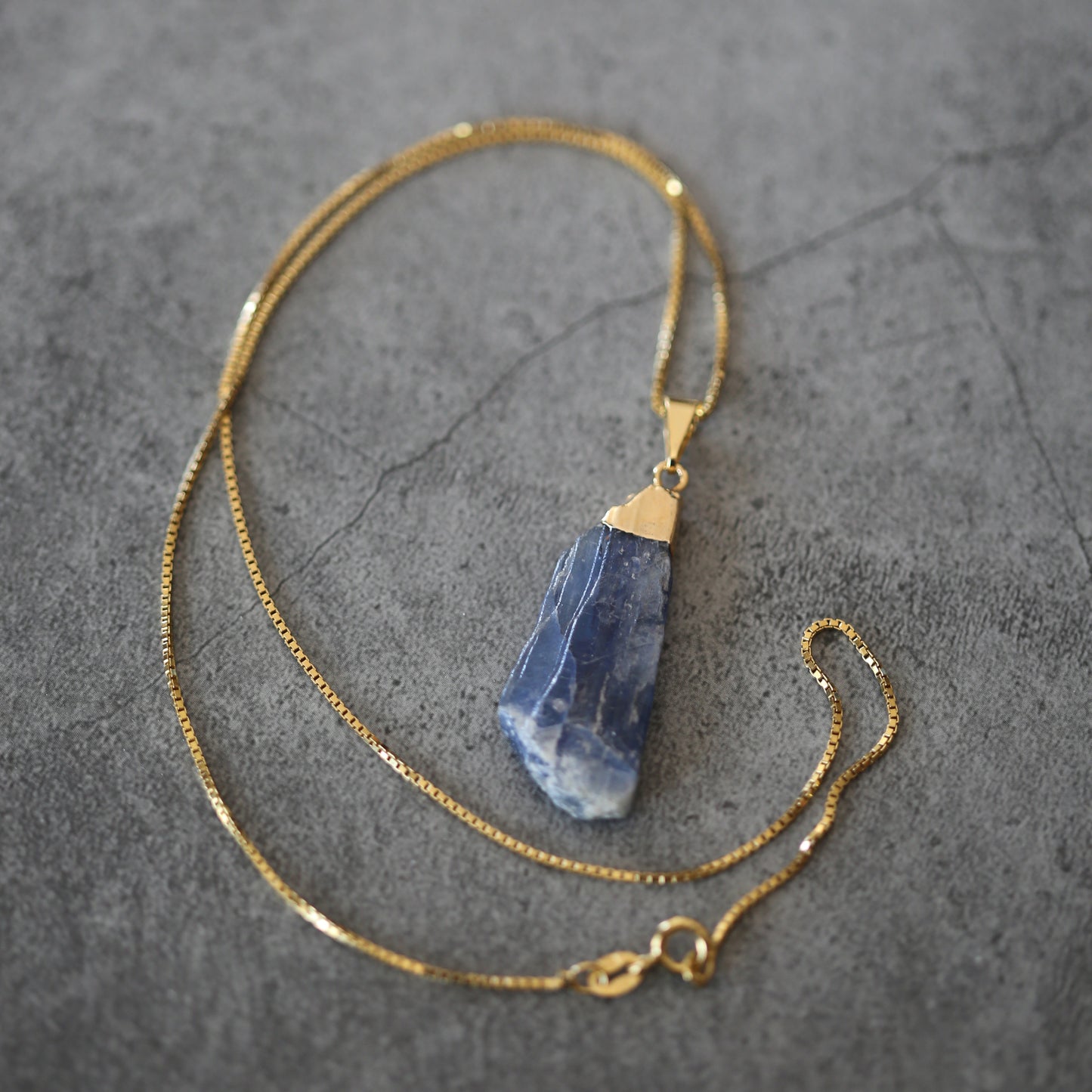 Blue Kyanite and Gold Necklace with Gold Plated .925 Chain