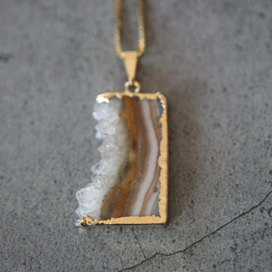 Amethyst Slab Pendant Gold Plated .925 Necklace