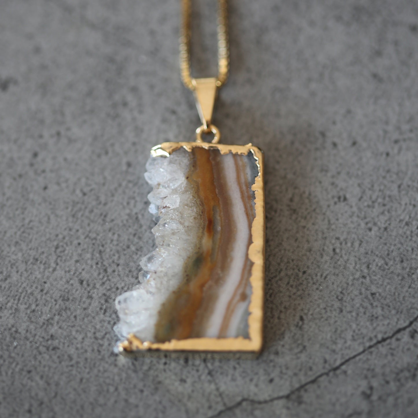 Amethyst Slab Pendant Gold Plated .925 Necklace