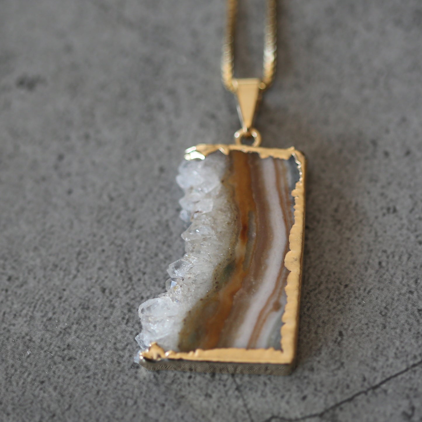 Amethyst Slab Pendant Gold Plated .925 Necklace