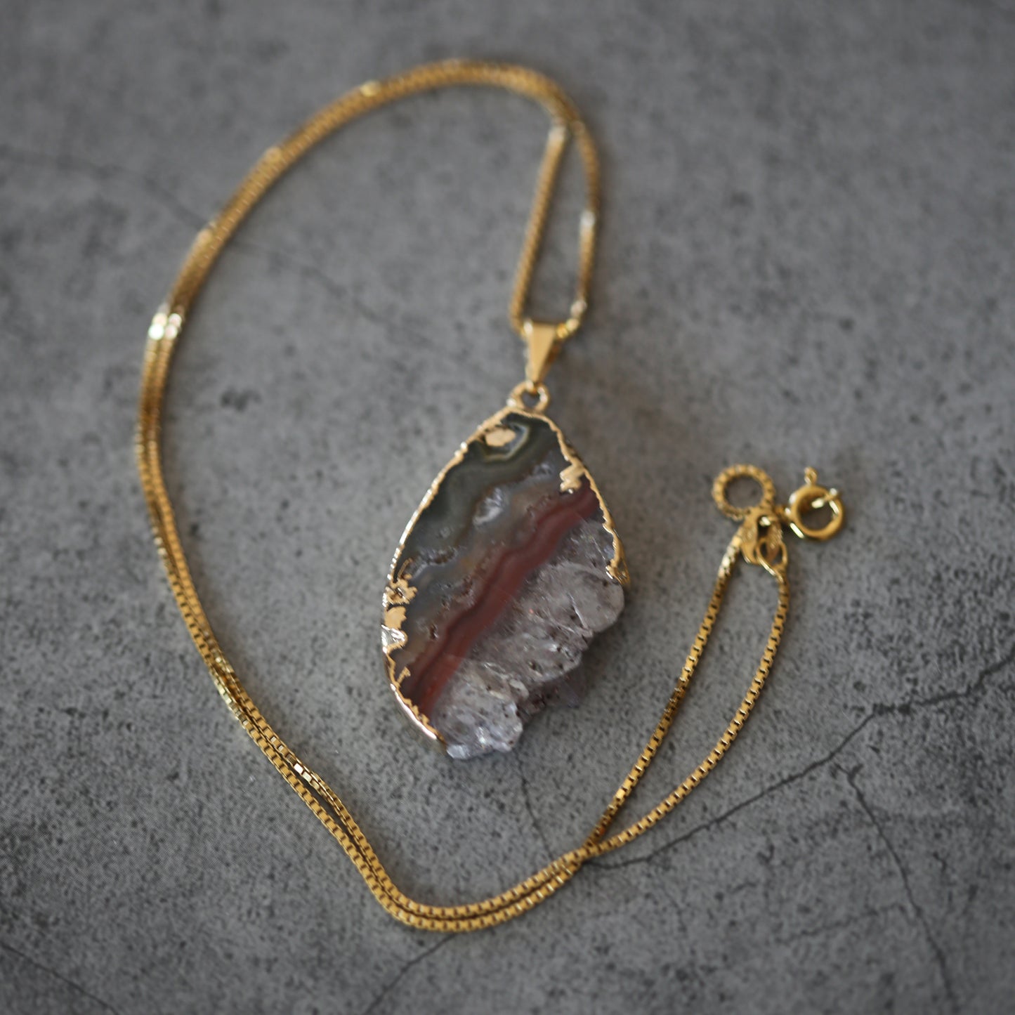 Amethyst Slab Crystal Pendant with .925 Gold Plated Chain