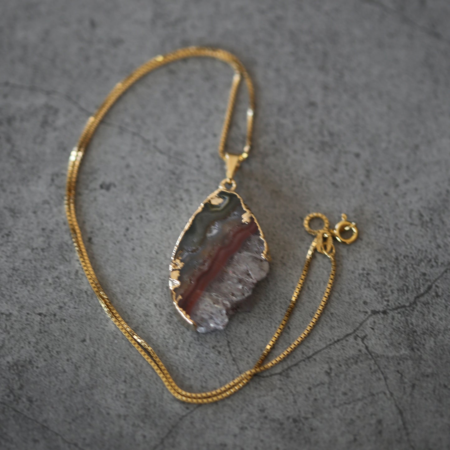 Amethyst Slab Crystal Pendant with .925 Gold Plated Chain