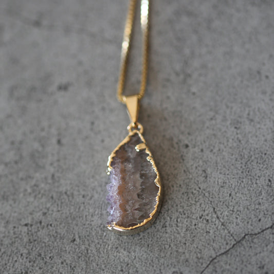 Amethyst and Gold Slab Crystal Necklace .925 Gold Plated Chain