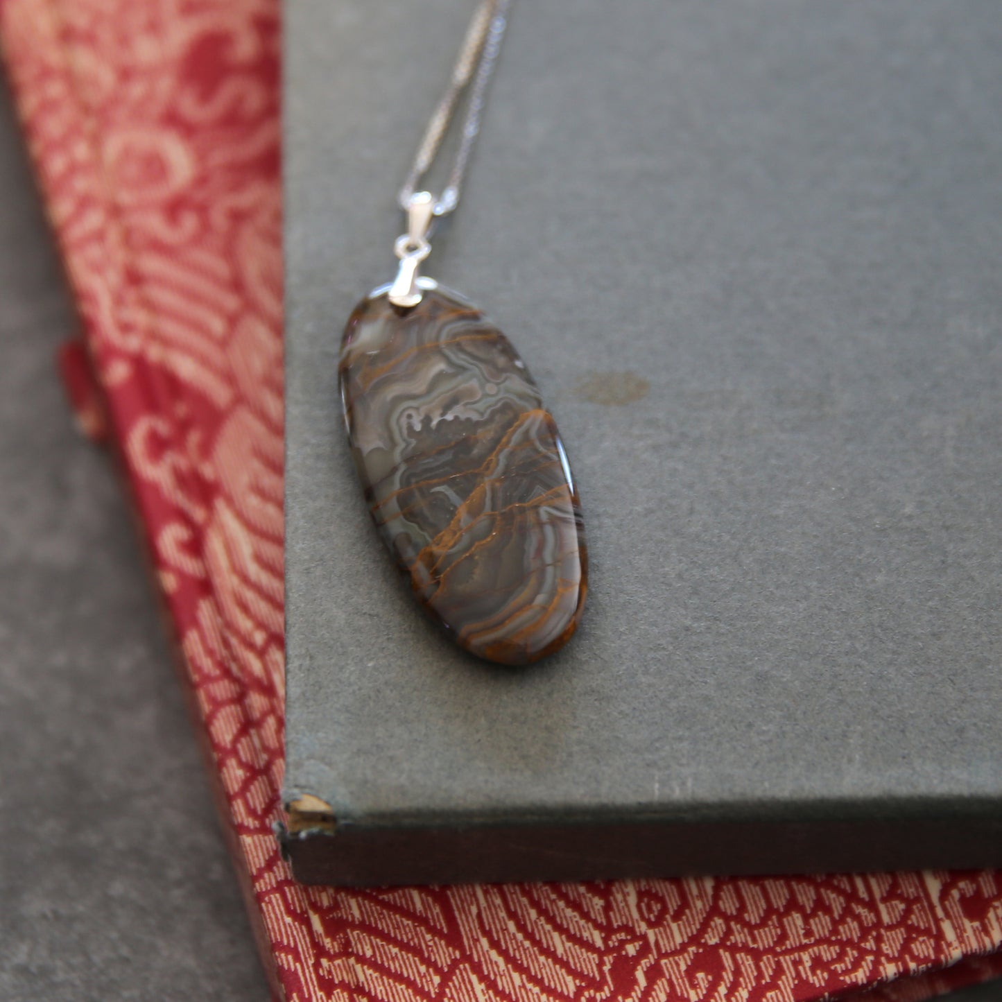 "Storm Veil" Mexican Agate and Sterling Necklace