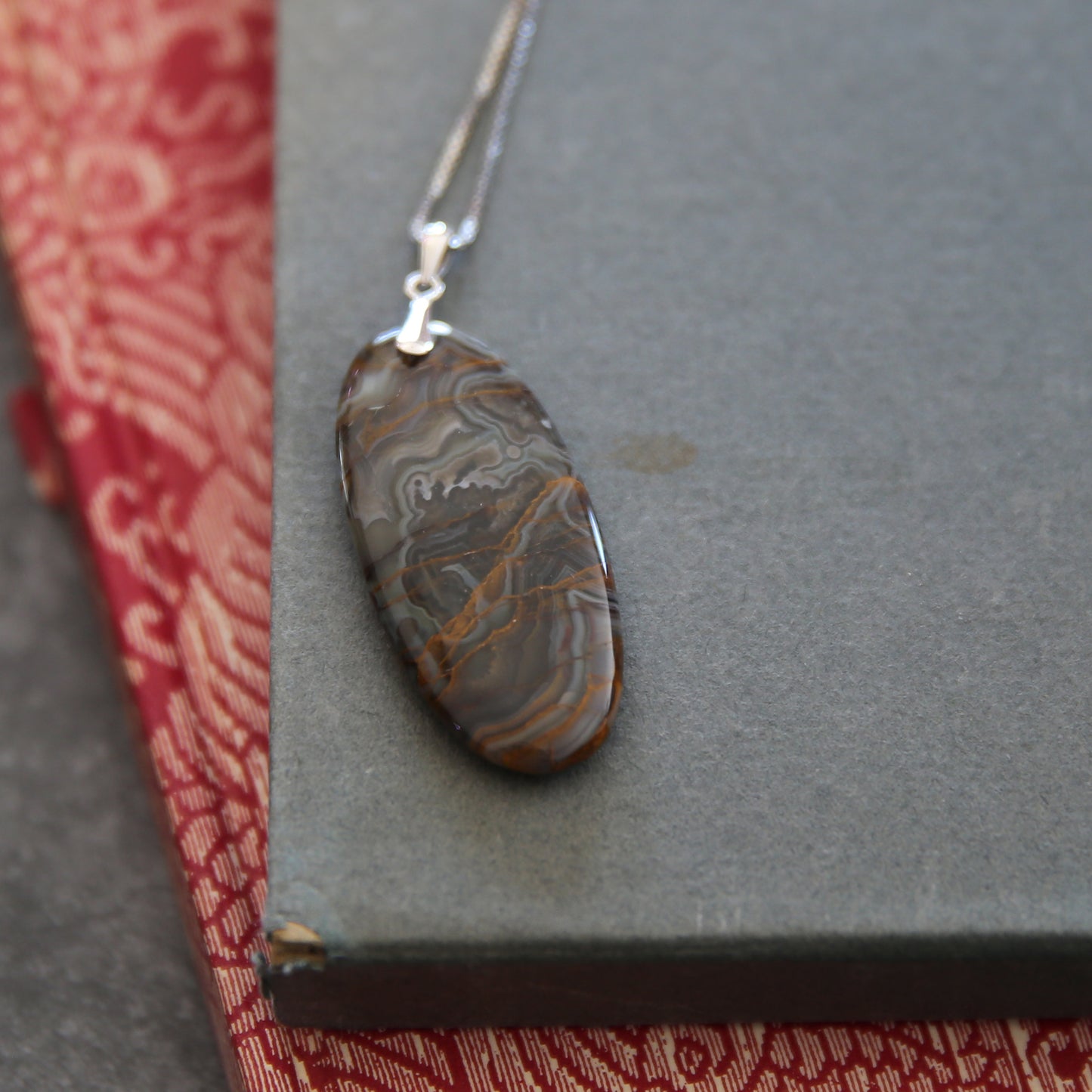 "Storm Veil" Mexican Agate and Sterling Necklace