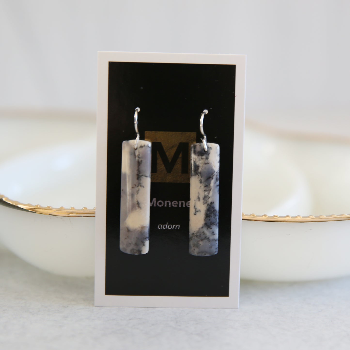 Black and White Amethyst Sage Chalcedony and Sterling Earrings