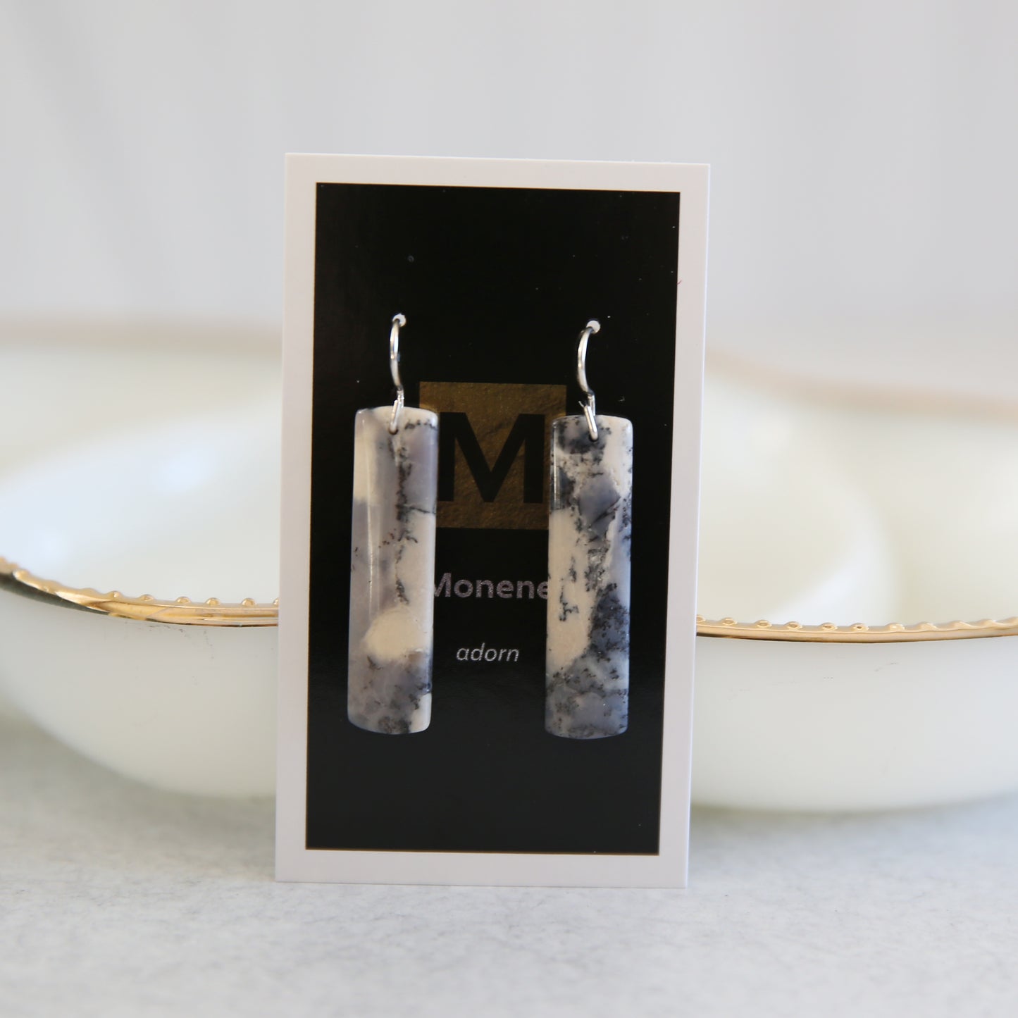 Black and White Amethyst Sage Chalcedony and Sterling Earrings