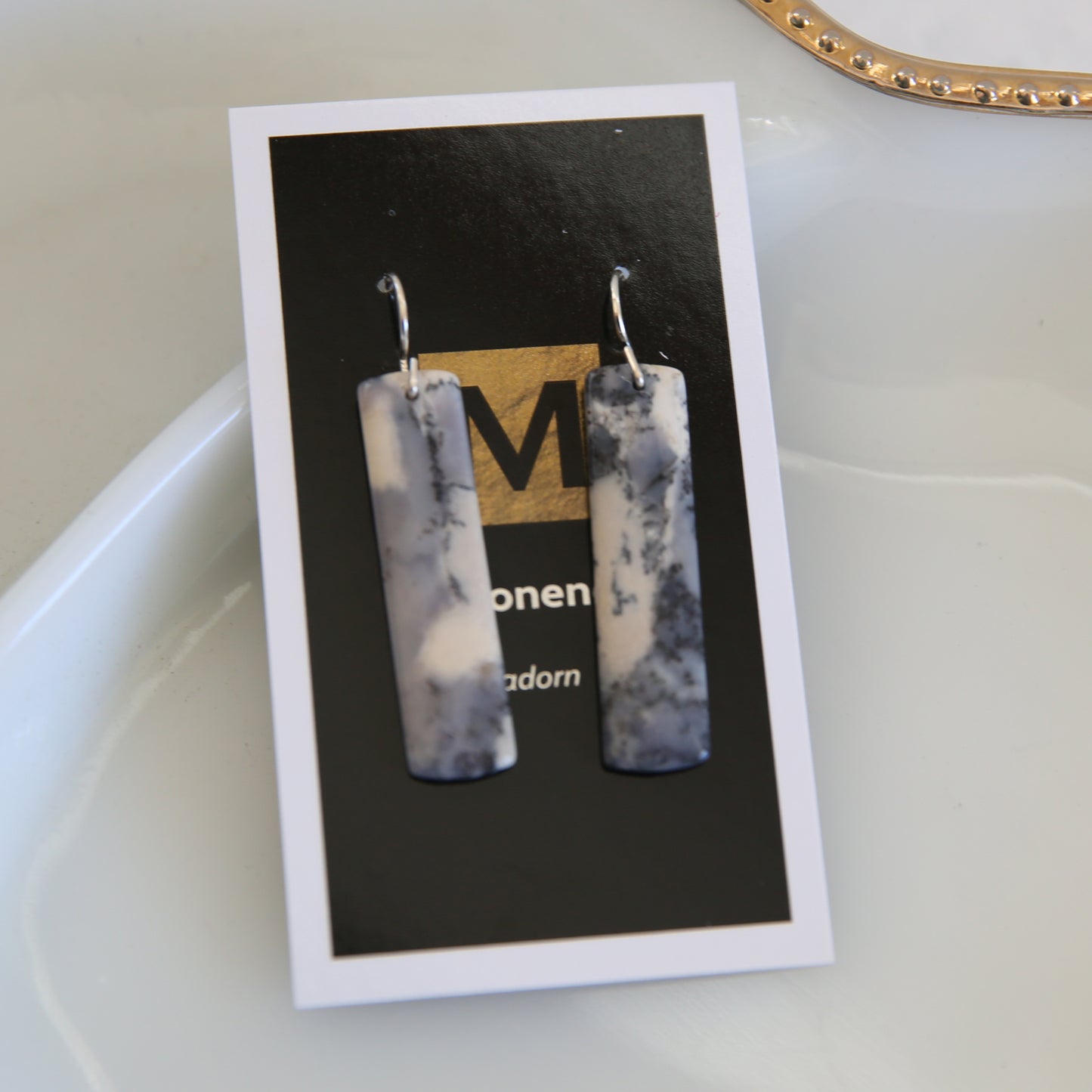 Black and White Amethyst Sage Chalcedony and Sterling Earrings