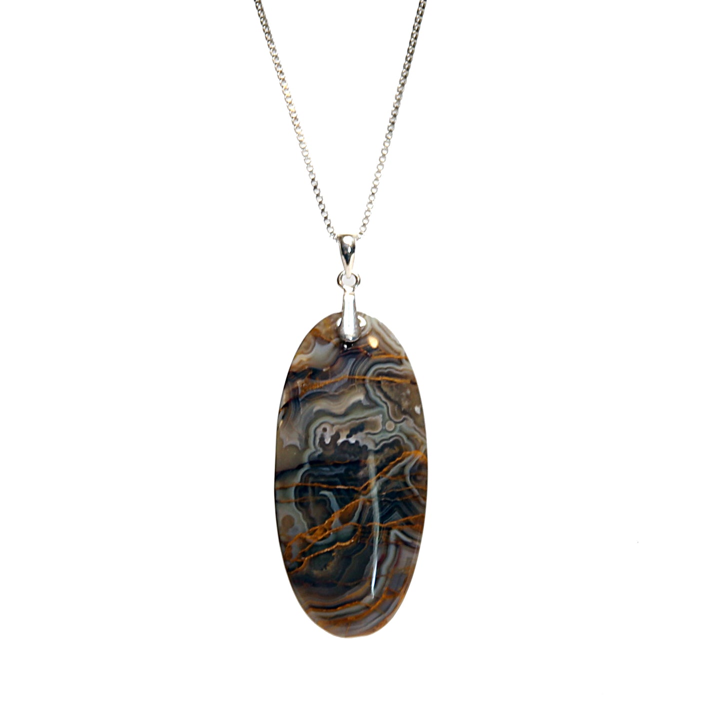 "Storm Veil" Mexican Agate and Sterling Necklace