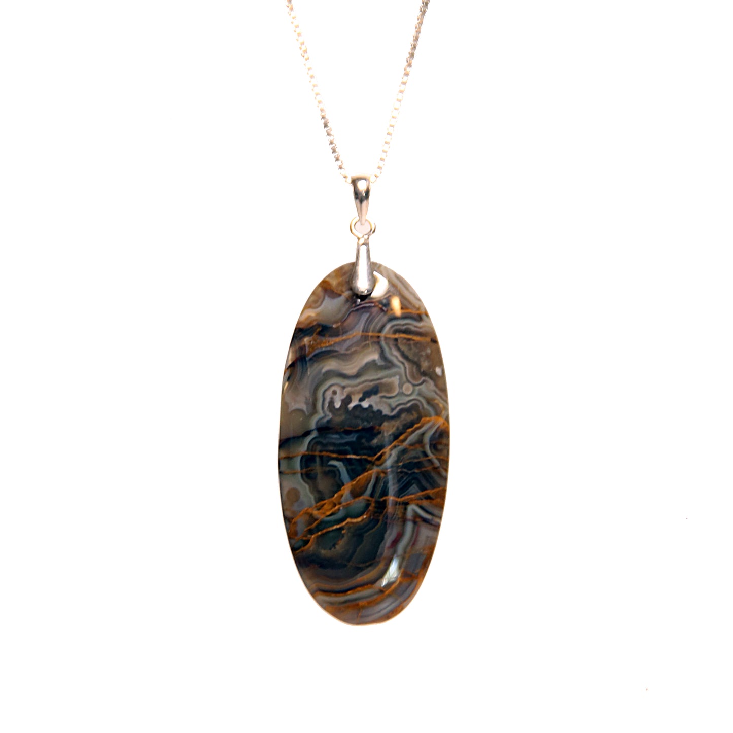 "Storm Veil" Mexican Agate and Sterling Necklace