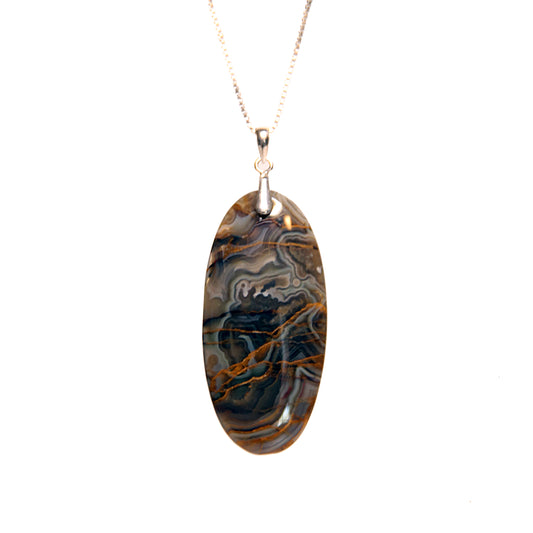 "Storm Veil" Mexican Agate and Sterling Necklace