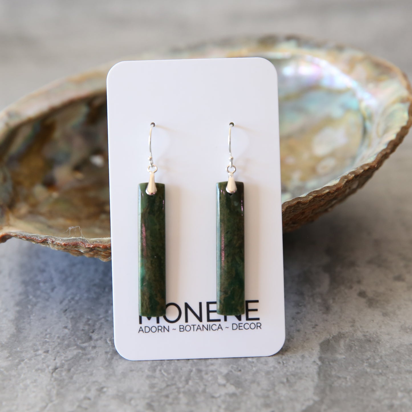 African Dark Green Jade and Sterling Silver Earrings
