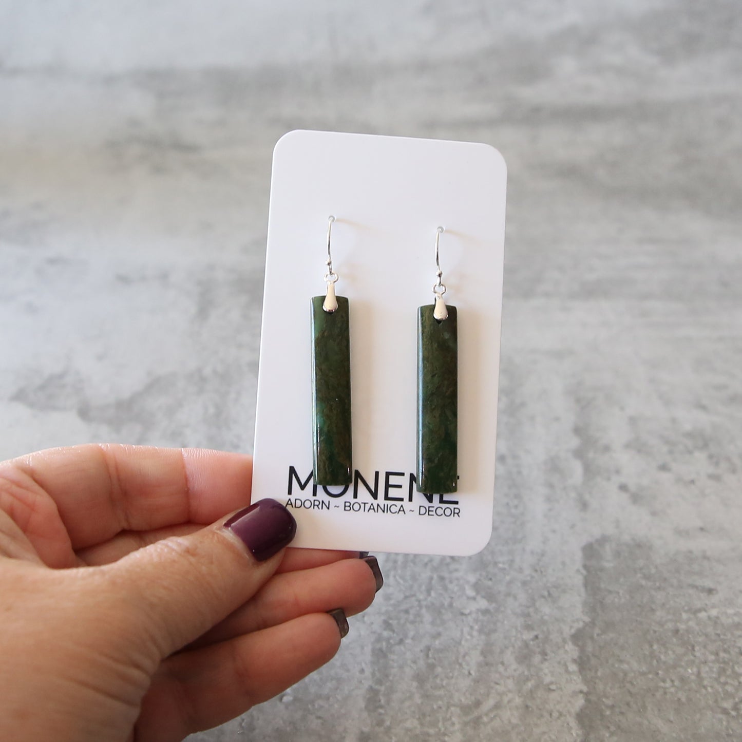 African Dark Green Jade and Sterling Silver Earrings