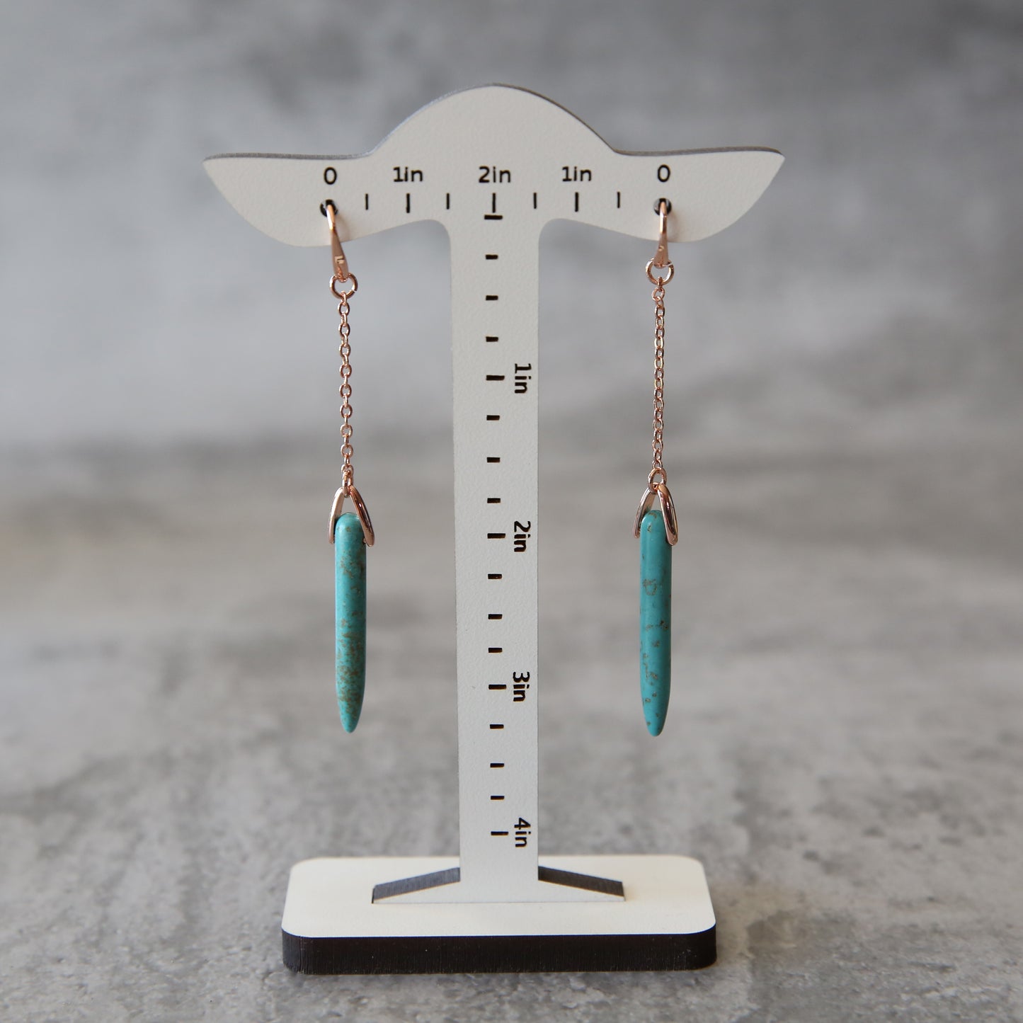 Turquoise Howlite and Rose Gold Plated Bullet Earrings