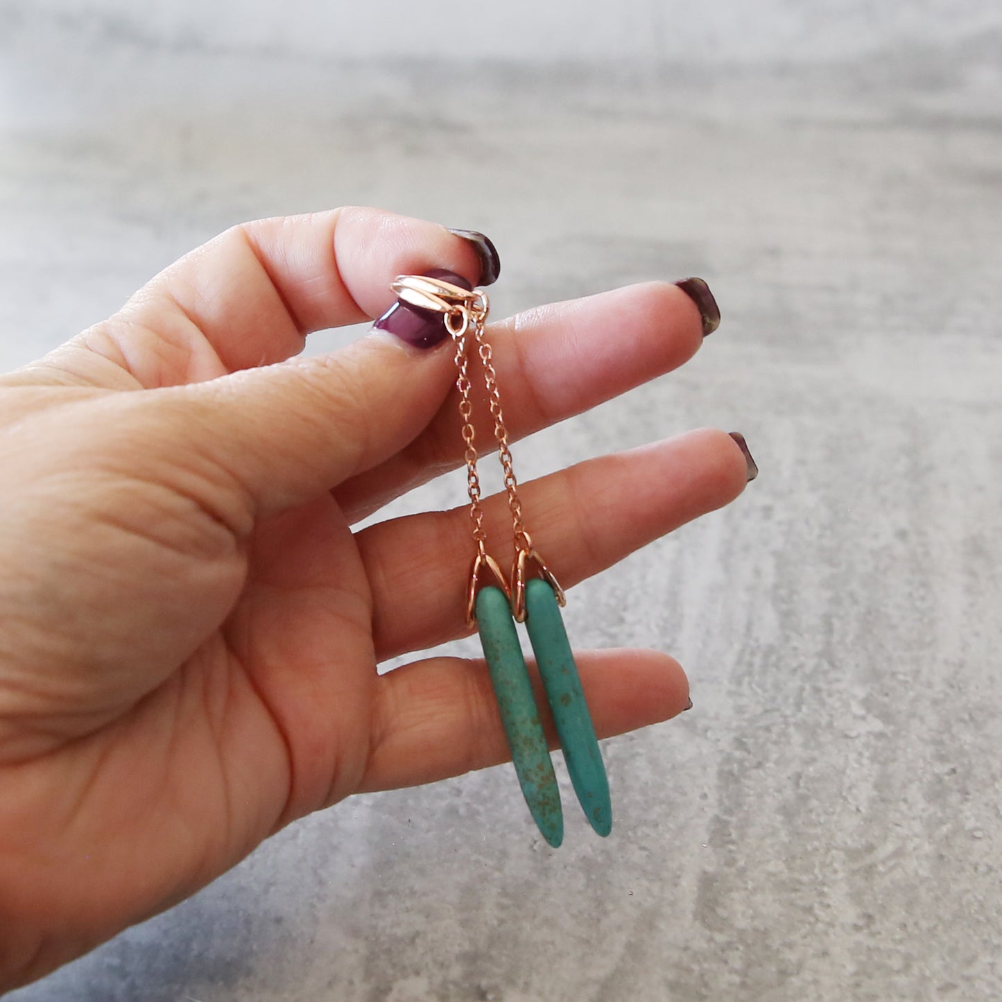 Turquoise Howlite and Rose Gold Plated Bullet Earrings