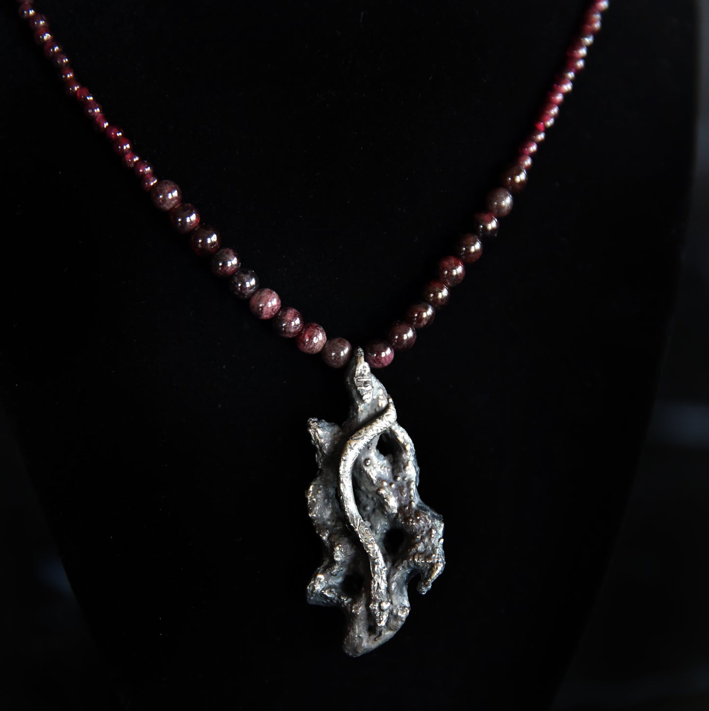 Scorched Serpent Fine Silver Cholla Skeleton and Snake with Garnets Necklace