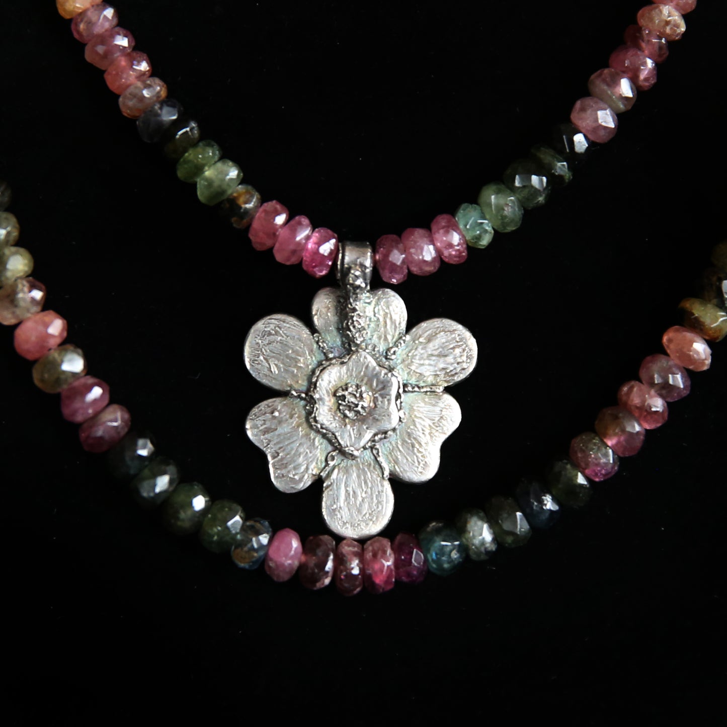 Girly Girl Fine Silver Flower and Tourmaline Necklace
