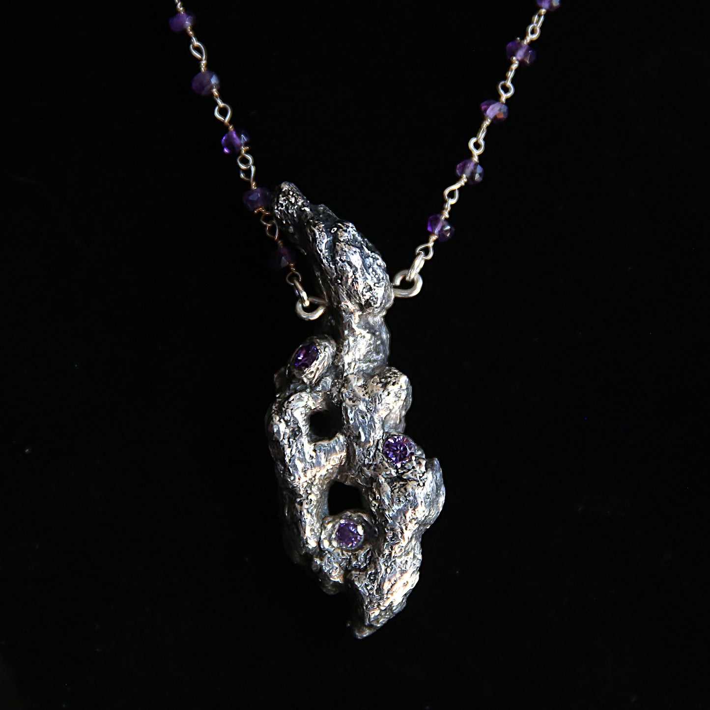 Violet Desert Cholla Skeleton and Amethyst Necklace