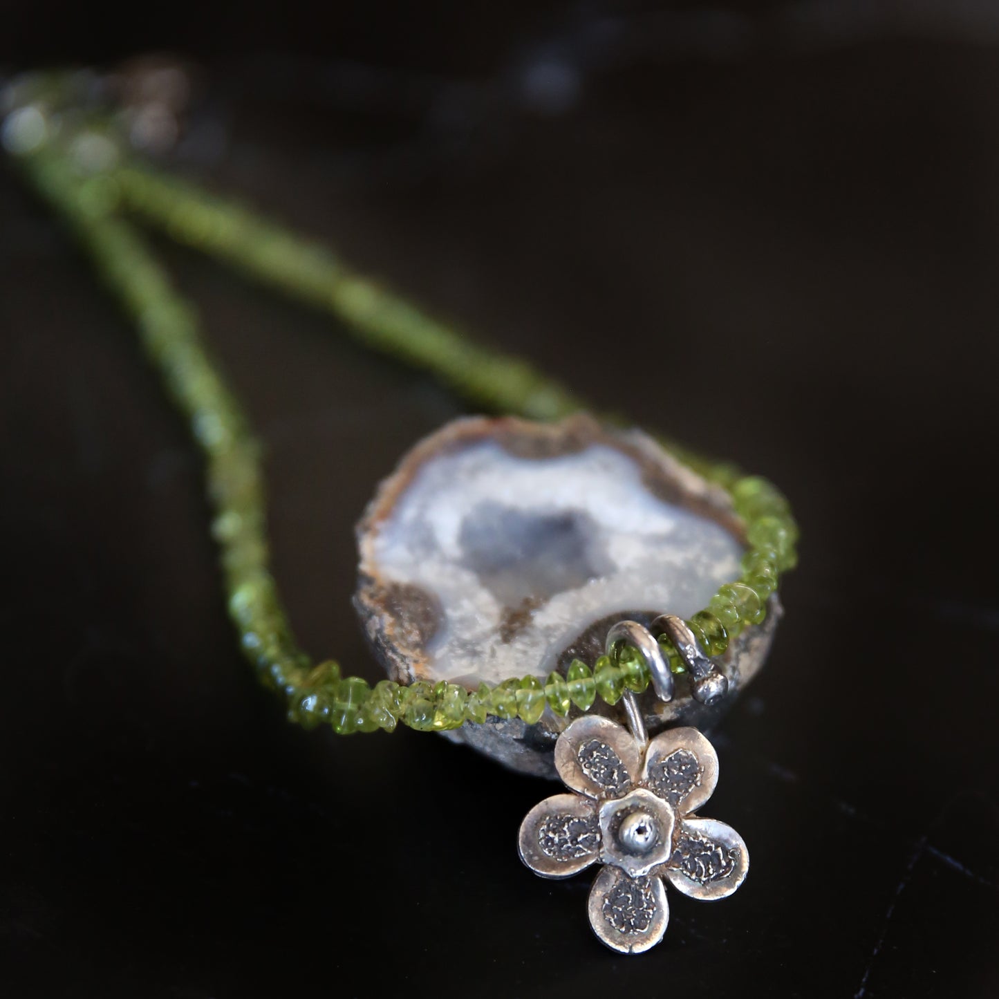 Peridot Bloom Fine Silver Flower Necklace