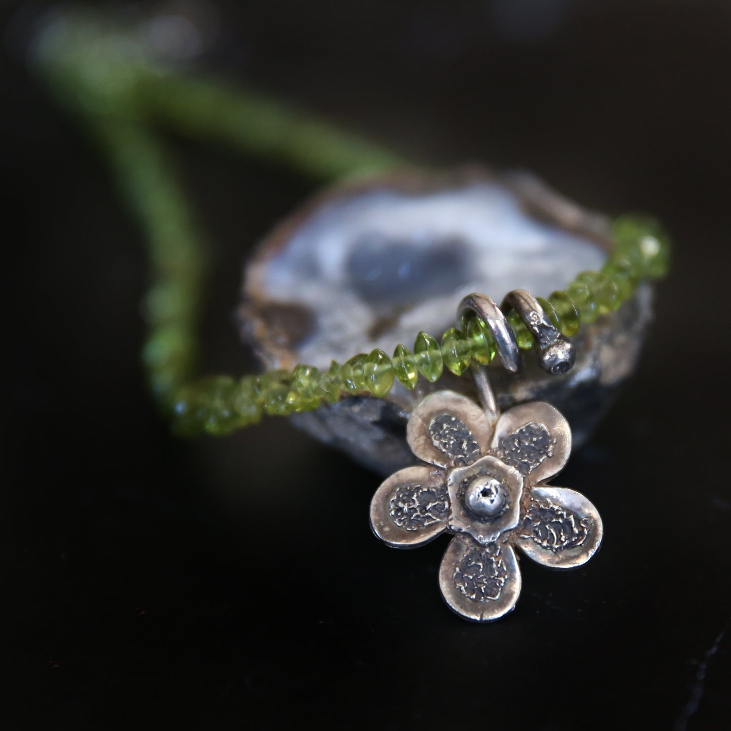 Peridot Bloom Fine Silver Flower Necklace