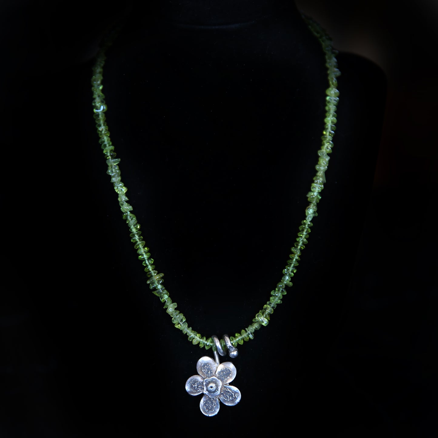 Peridot Bloom Fine Silver Flower Necklace