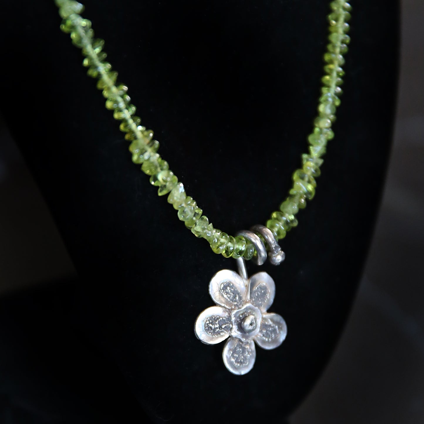 Peridot Bloom Fine Silver Flower Necklace